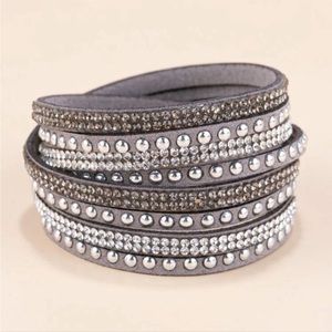 Trendy Gray Suede Rhinestone Wrap Bracelet NWT